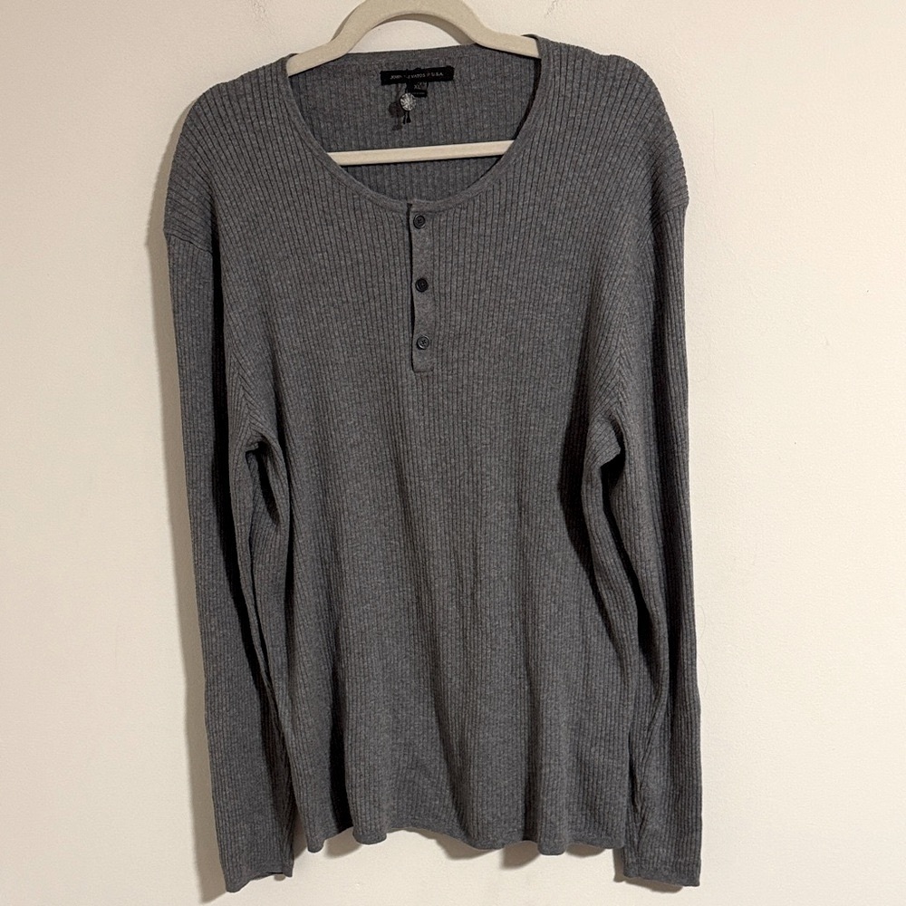 John Varvatos gray ribbed cotton camel hair blend Henley long sleeve shirt xl